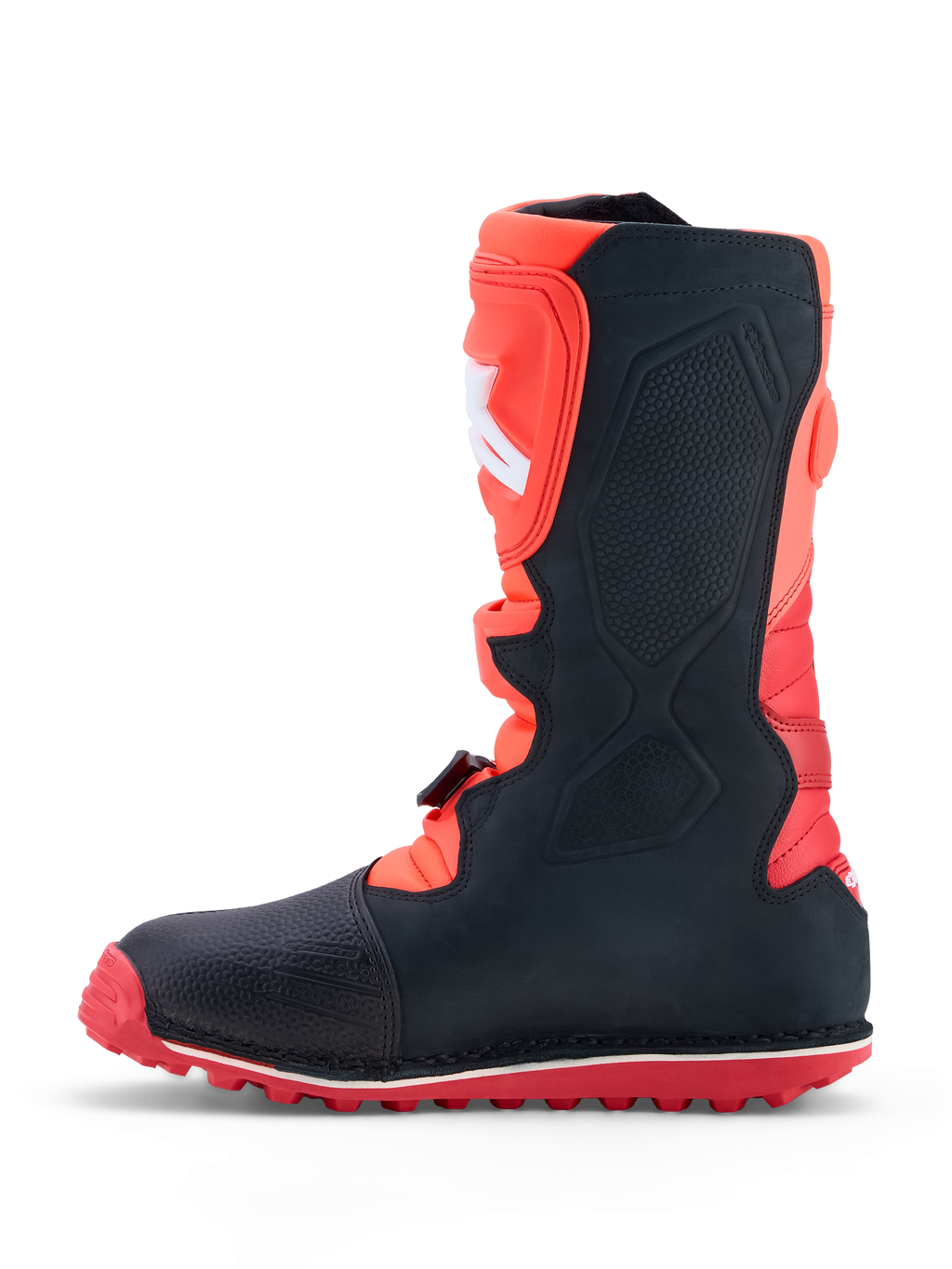 Alpinestars Tech-T, botas de moto para trials, pretas e vermelhas, em couro com sola aderente.