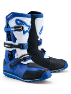 Alpinestars Tech-T, botas de moto para trial para homem, azul, preto e branco, construção em pele com proteção TPU.