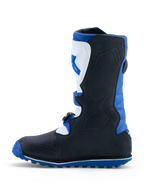 Alpinestars Botas Tech-T, botas de trial para homem, azul escuro, pretas e brancas, com caneleiras TPU e sola de alta aderência.
