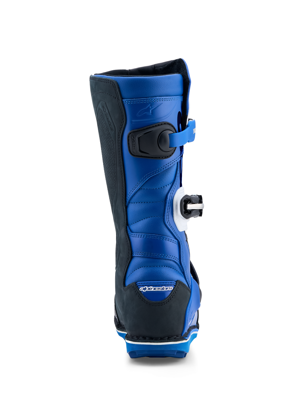 Alpinestars Botas Tech-T, botas de moto para trial para homem, azuis e pretas, em couro com zonas de flexão traseiras.
