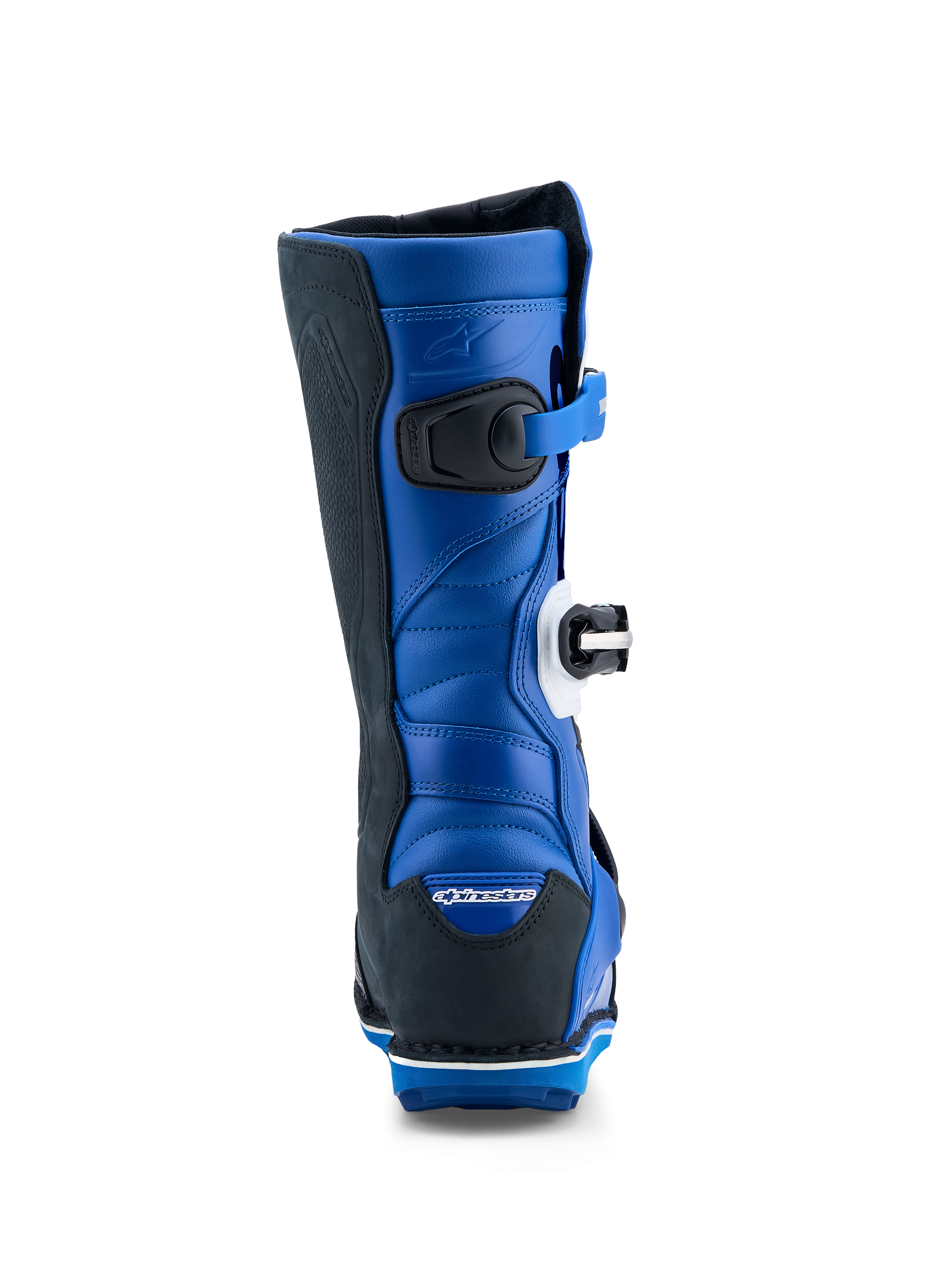 Alpinestars Botas Tech-T, botas de moto para trial para homem, azuis e pretas, em couro com zonas de flexão traseiras.