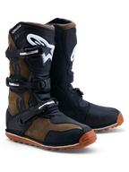 Alpinestars Tech-T, botas de trial para homem em couro castanho e preto com caneleiras em TPU ergonómicas e sola aderente.