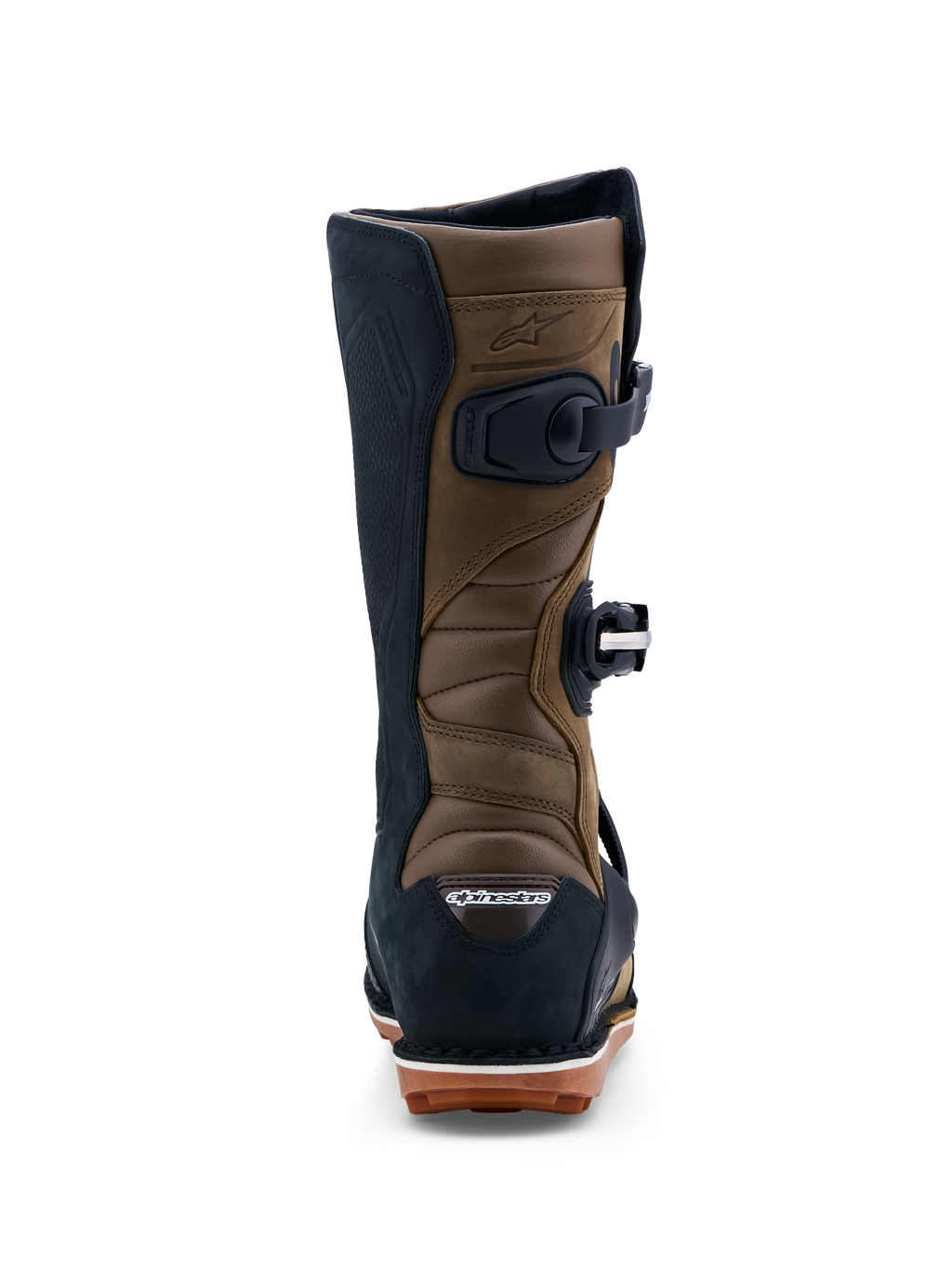Alpinestars Tech-T, botas de trial para homem, castanhas e pretas, em couro com zonas de acordeão e sola de borracha