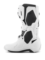 Alpinestars Tech 10 Boots, Motocross Boots, White with Black accents, side profile view showing protective TPU shells, buckle closure system, and high-performance streamlined design for off-road racing.