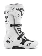 Alpinestars Tech 10 Boots, Motocross Racing Boots, White and Black, triple buckle closure system, reinforced TPU shell with 'Tech 10' and 'DHCP' branding, thick rugged sole, CE certified protective footwear for off-road racing