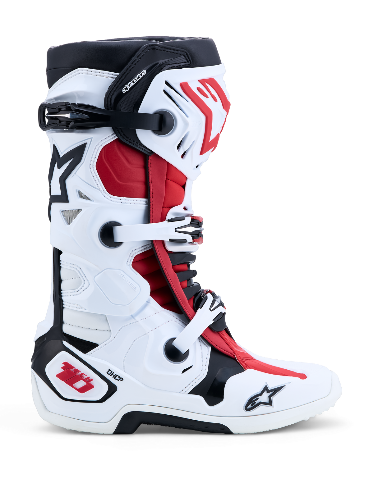 Alpinestars botas Tech-10, botas de motocross para off-road para homem, brancas, pretas e vermelhas, com tecnologia DHCP e sistema de duplo pivô, certificadas CE