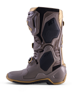 Alpinestars Tech 10 Air Gold Boots in Earth Brown Gold, featuring a protective TPU shell and metallic gold accents.