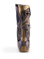 Alpinestars Tech 10 Air Gold Motocross Boots, rear view in Earth Brown Gold with TPU shell and gold accents.
