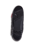 Alpinestars Tech 10 Enduro Boots, Black Motocross Boots, Detailed view of the dual-compound outsole featuring an aggressive tread pattern, Alpinestars branding, and replaceable insert section for off-road performance