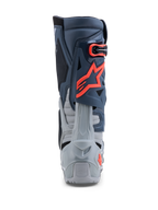 Alpinestars Tech-10 Enduro Boots, off-road racing, gray and red fluo, with rear heel protection and durable TPU construction.