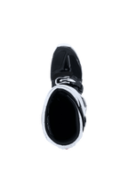 Botas Alpinestars 2026 Tech 7 Enduro, botas de motocross, pretas e brancas, vista de cima para o interior do cano da bota mostrando a polaina branca e o interior preto, equipamento especializado para condução off-road e enduro