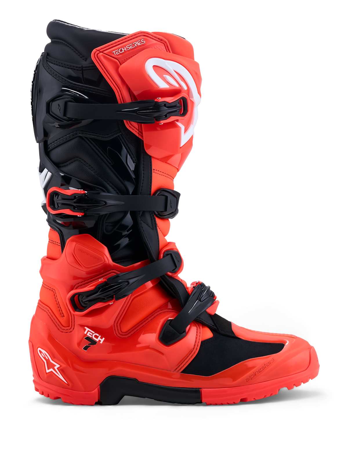 Alpinestars Tech 7 Enduro, botas de moto masculinas, vermelhas e pretas, proteção TPU e sola de composto duplo.