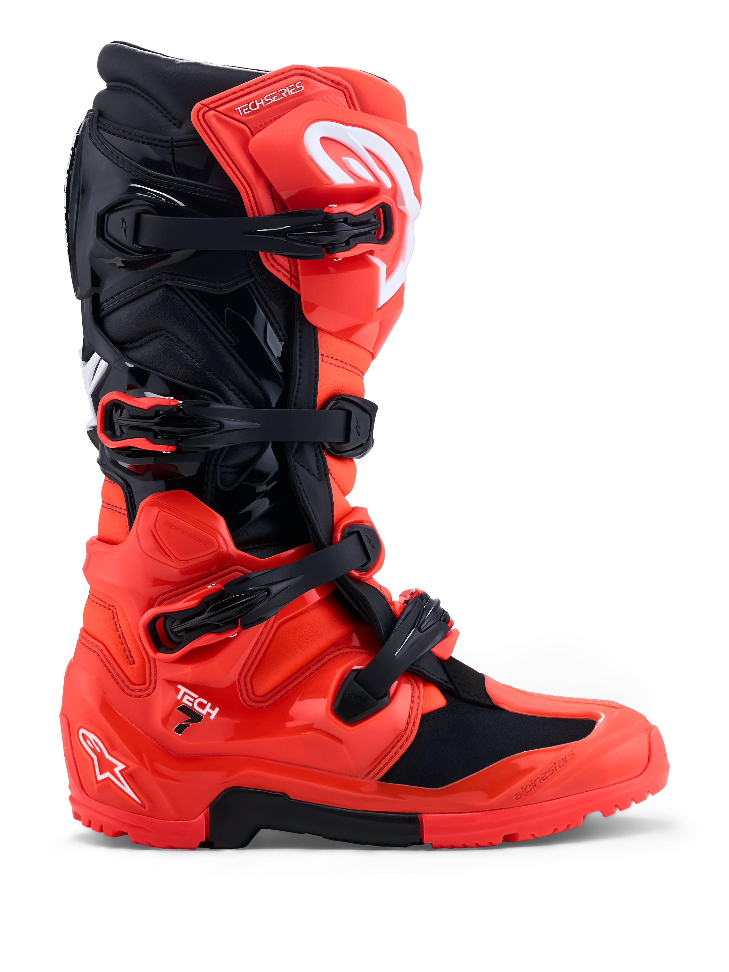 Alpinestars Tech 7 Enduro, botas de moto masculinas, vermelhas e pretas, proteção TPU e sola de composto duplo.