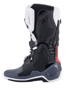 Alpinestars Tech 10 Supervented Boots, botas de motocross, preto, branco, cinzento médio e vermelho, vista de perfil lateral, com painéis de TPU ventilados, construção em microfibra perfurada e sola de alta performance para condução todo-o-terreno