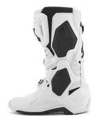 Alpinestars Tech 10 Supervented Boots, botas de motocross, brancas, vista de perfil lateral, com painéis de TPU pretos e construção em microfibra perfurada, placa de canela ventilada para elevado fluxo de ar, calçado profissional para corridas off-road