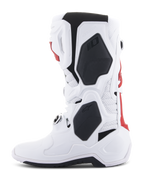 Botas Alpinestars Tech 10 Supervented, botas de motocross, brancas e vermelho vivo com detalhes pretos, vista de perfil lateral destacando a construção ventilada e a concha protetora em TPU