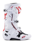 Botas Alpinestars Tech 10 Supervented, botas de corrida de motocross e todo-o-terreno, brancas, vermelhas e pretas, sistema de fecho com múltiplas fivelas, painéis de ventilação perfurados, logótipo de estrela vermelha, tecnologia DHCP, painéis de proteção reforçados, sola robusta para todo-o-terreno