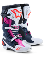 Alpinestars botas Tech-10 Supervented, botas de motocross para homem, azul-escuro, branco e fúcsia, TPU ventilado