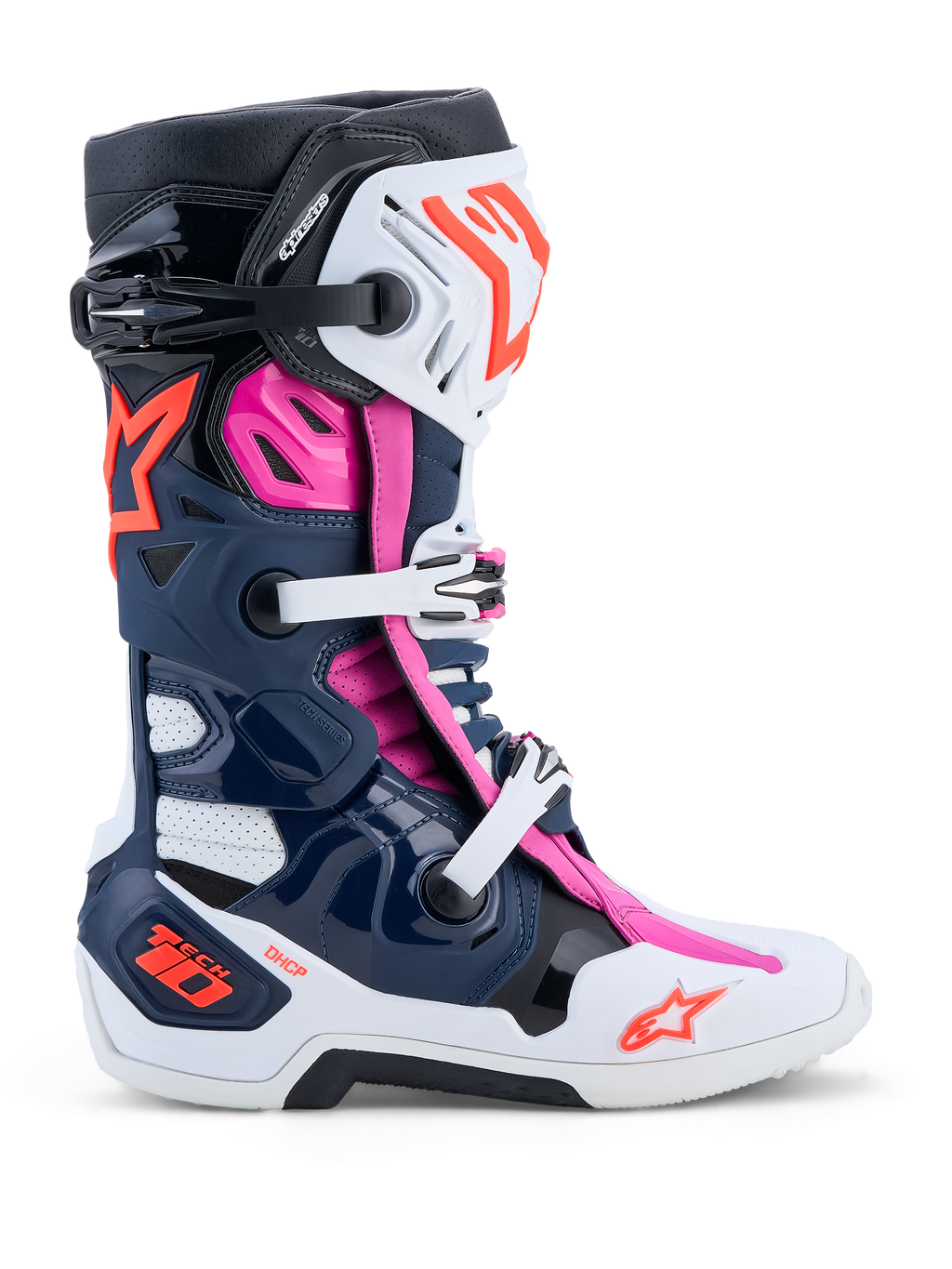 Alpinestars Tech-10 Supervented, botas de motocross para homem, azuis, brancas e fúcsia, com ventilação avançada