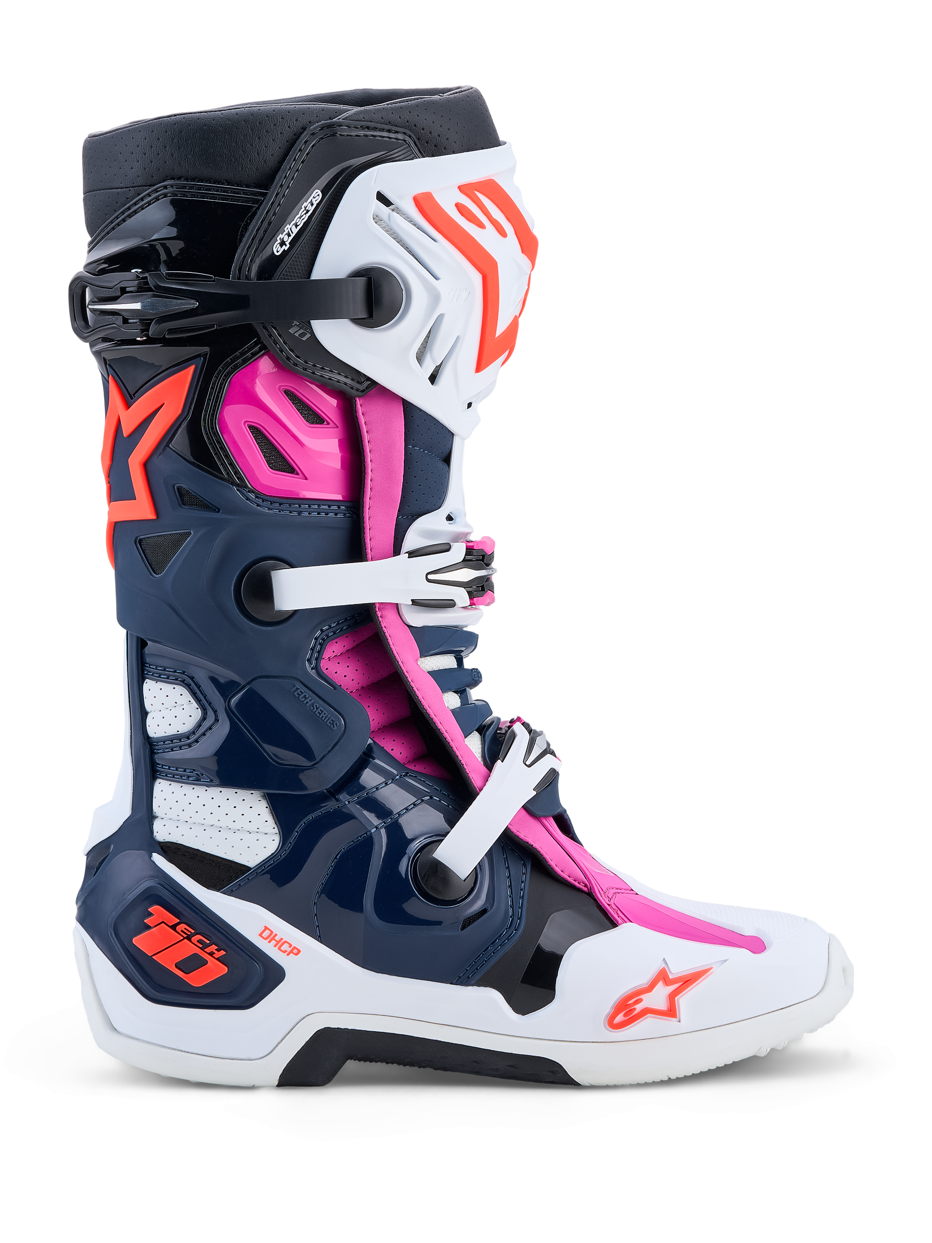 Alpinestars Tech-10 Supervented, botas de motocross para homem, azuis, brancas e fúcsia, com ventilação avançada