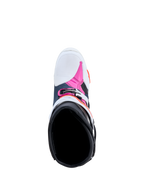Alpinestars Tech-10 Supervented, botas de motocross em azul escuro, branco e fúcsia, vista superior do interior.