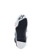 Alpinestars Tech-10 Supervented, botas de motocross, sola branca e preta com inserção central de alta aderência substituível.