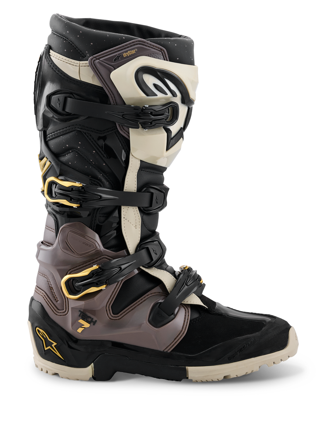 Alpinestars Tech 7 Enduro Drystar Boots, Off-Road Motorcycle Boots, Black with Beige and Brown, Waterproof, Multiple Adjustable Buckles, Thick Rubber Sole, Durable Construction for Enduro Riding