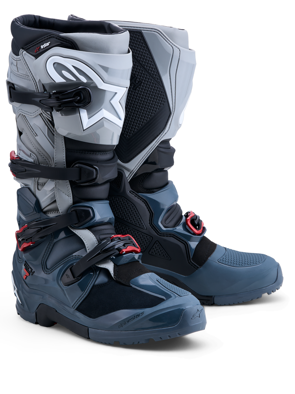 Alpinestars Tech 7 Enduro Drystar, botas de moto todo-o-terreno masculinas, cinzentas e vermelhas, impermeáveis e certificadas CE.