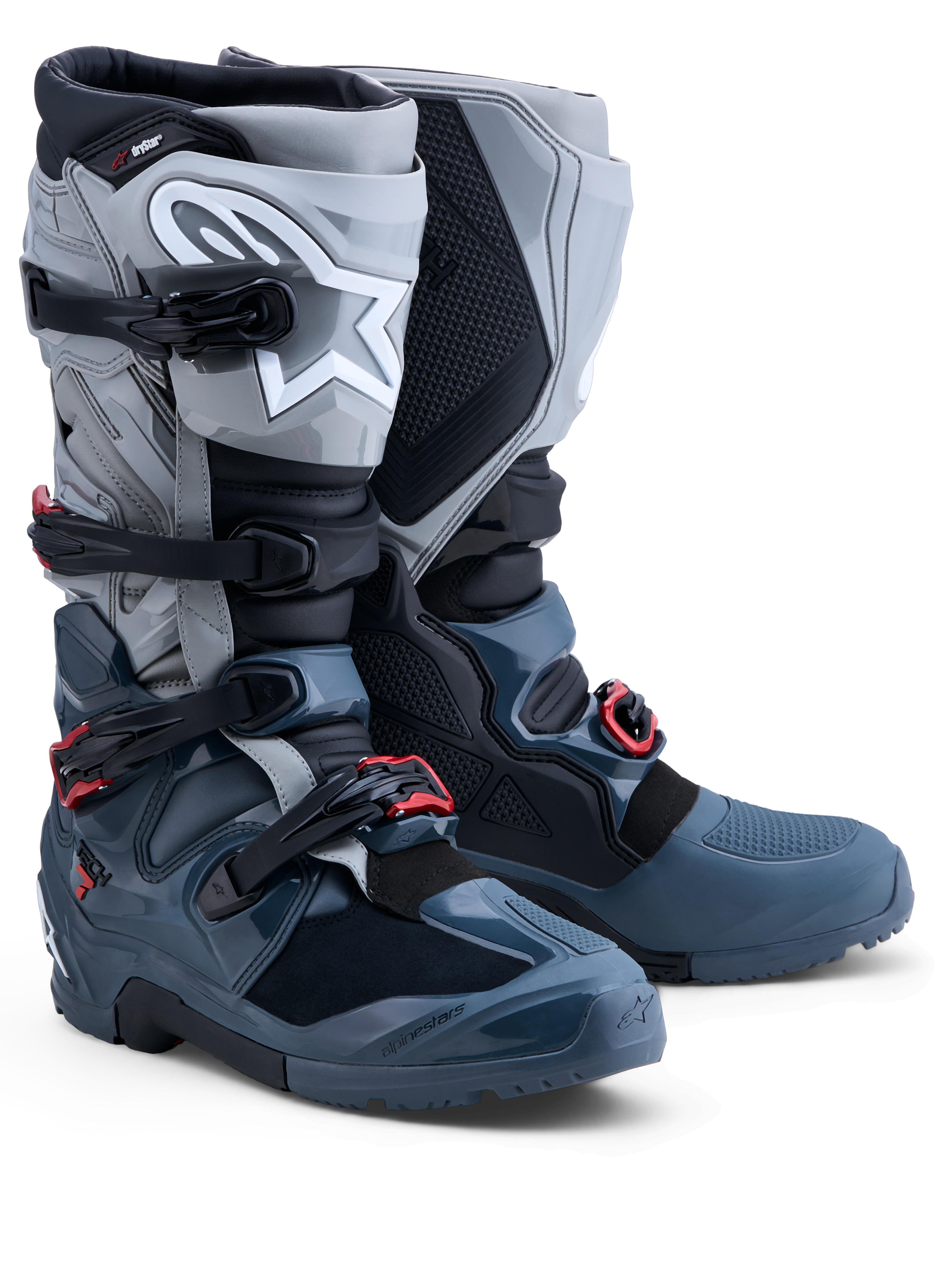 Alpinestars Tech 7 Enduro Drystar, botas de moto todo-o-terreno masculinas, cinzentas e vermelhas, impermeáveis e certificadas CE.