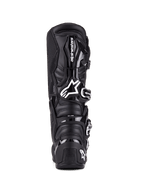 Botas Alpinestars Tech 7, botas de motocross, pretas, vista traseira com proteção em TPU, sistema de fecho de fivelas e logótipo da marca