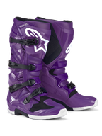 Alpinestars Tech 7 Boots, Motocross Boots, Purple, featuring black buckles and a large white Astars logo, high-performance protective design with four-strap closure and durable TPU shell for off-road dirt racing