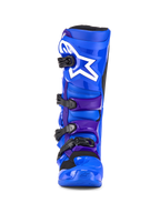 Alpinestars Tech 7 Boots, Motocross Boots, Blue and Purple, featuring a white star logo on the shin plate, four-buckle closure system, and reinforced TPU construction for off-road racing, front view