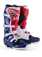 Alpinestars Tech 7 Unity, botas de motocross de edição limitada, vermelhas, brancas e azuis, proteção TPU e fivelas