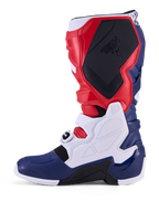 Alpinestars Tech 7 Unity, botas de motocross para homem, vermelhas, brancas e azuis, com painéis de proteção em TPU.