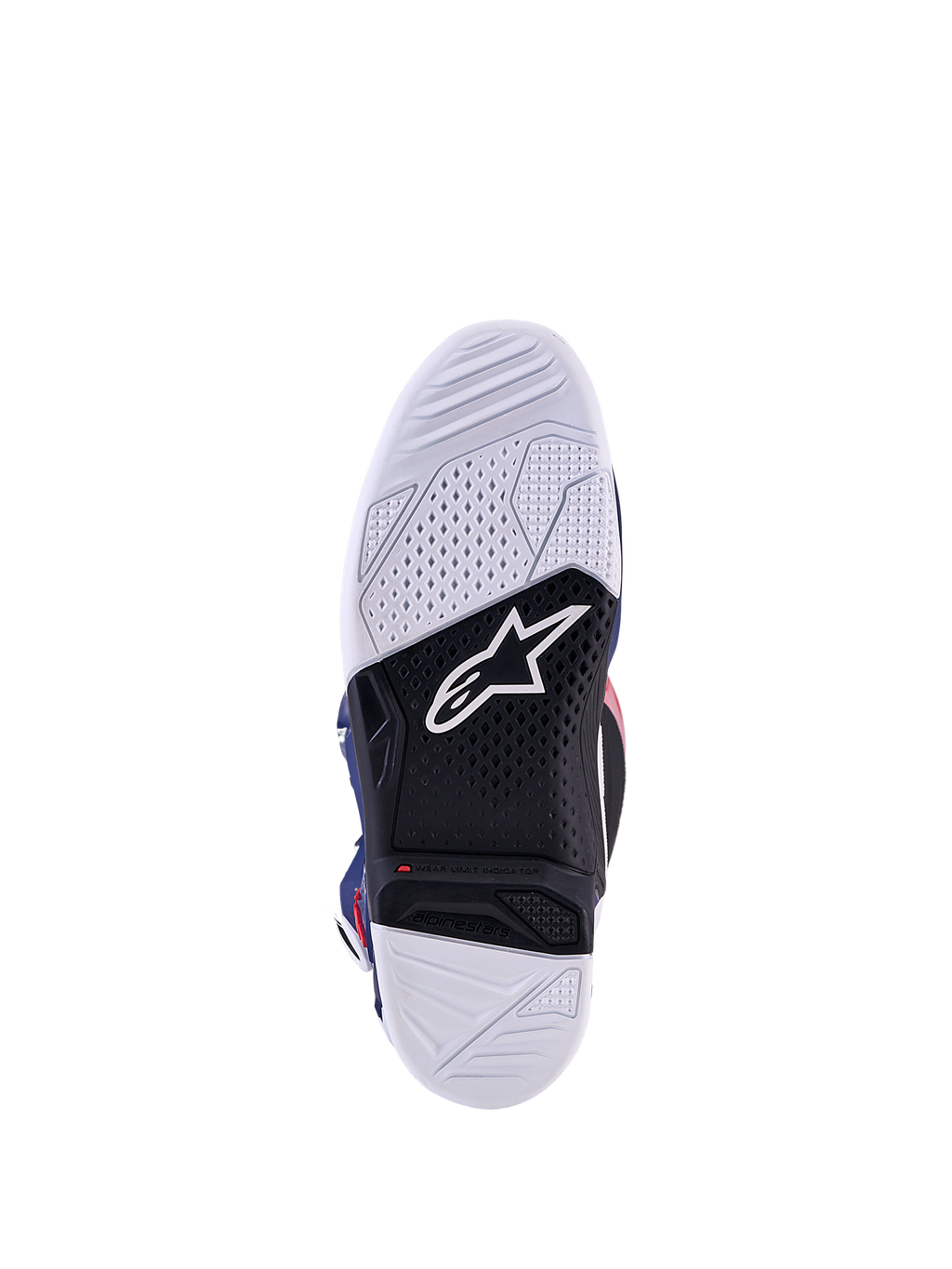 Alpinestars Tech 7 Unity, sola de bota de motocross branca e preta com indicador de limite de desgaste integrado
