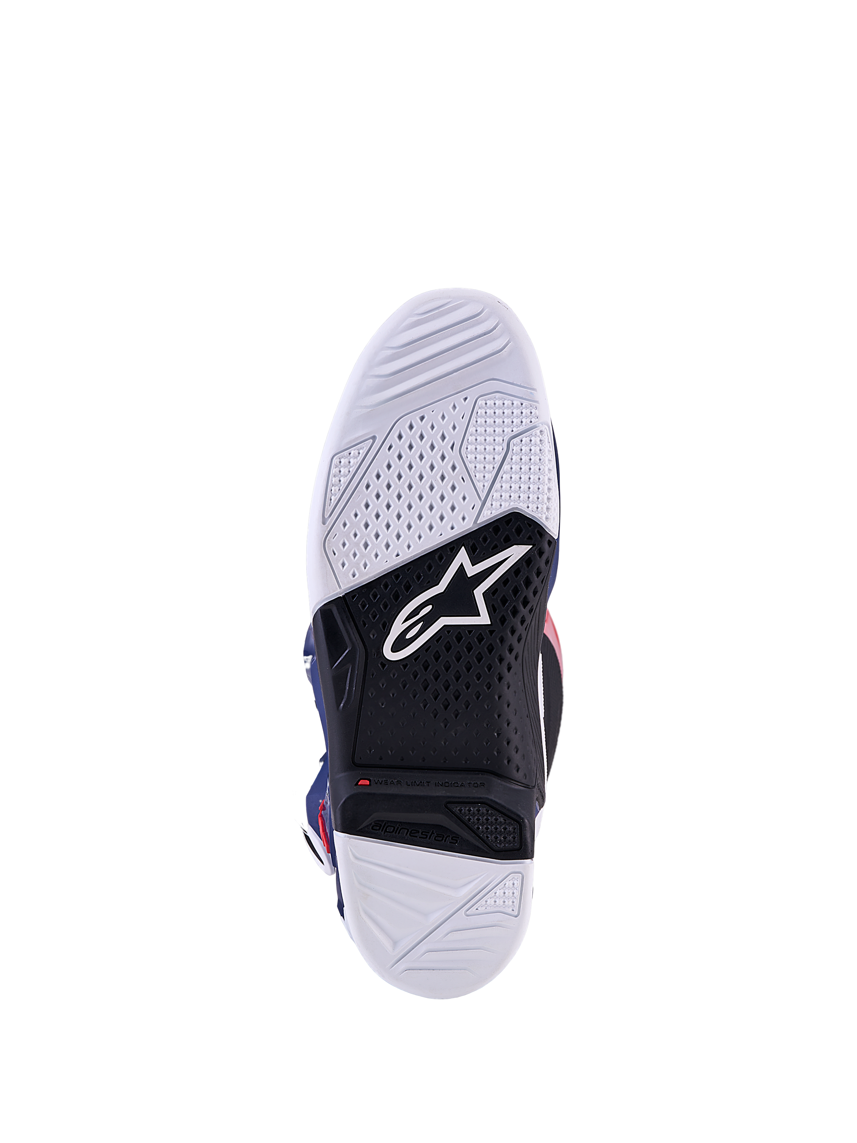 Alpinestars Tech 7 Unity, sola de bota de motocross branca e preta com indicador de limite de desgaste integrado