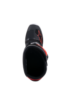 Botas Alpinestars Tech 7 Enduro, pretas e vermelho fluo, vista superior da abertura da bota, com forro interior preto e logótipo de estrela vermelho na parte frontal