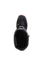 Botas Alpinestars Tech 7 Enduro, preto e castanho escuro, vista superior mostrando a abertura da bota e o forro interno, com detalhes de fivelas brancas e logótipo Alpinestars, calçado profissional de motociclismo para todo-o-terreno