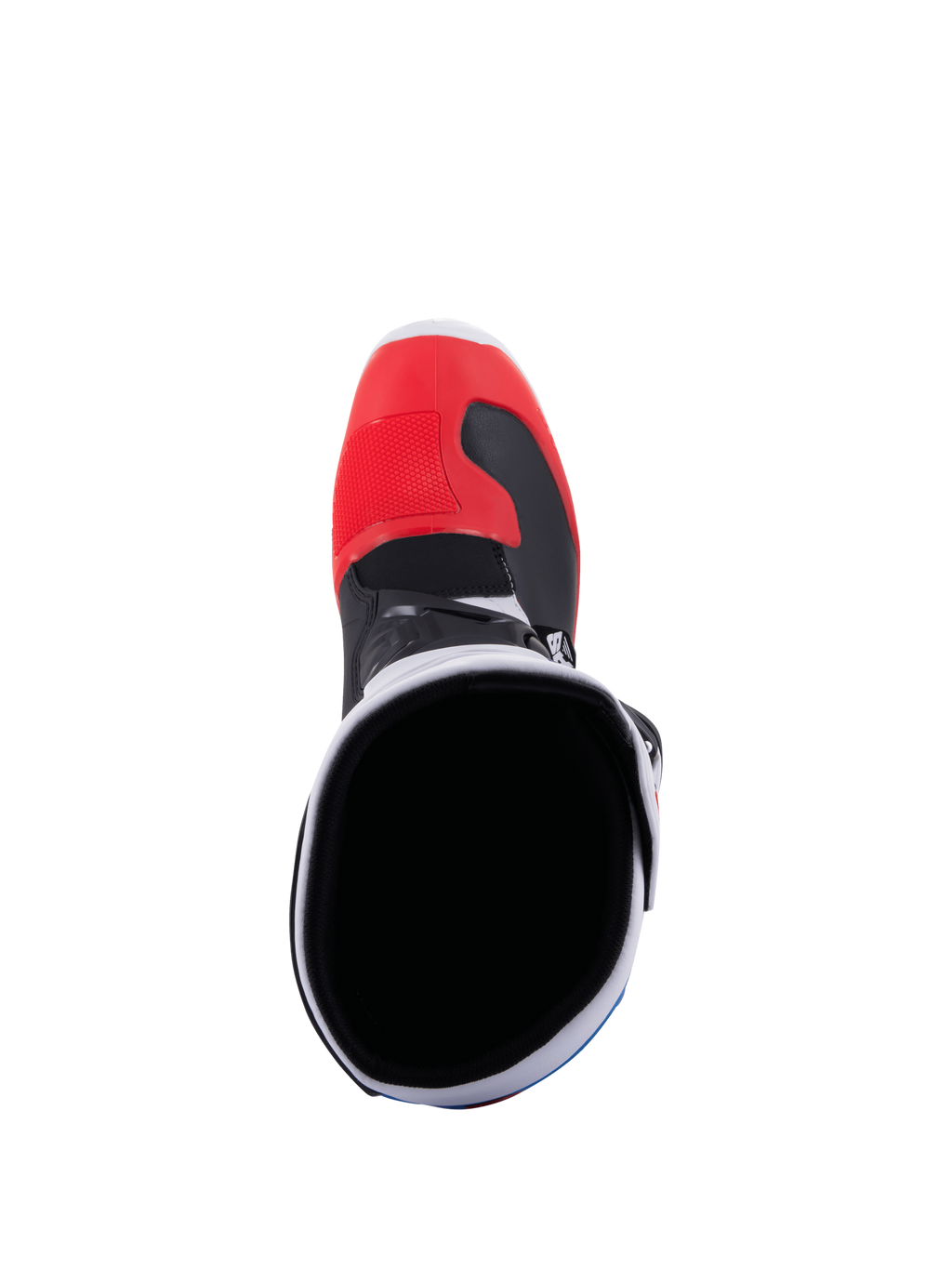 Alpinestars Tech 3 Boots, white and bright red motocross off-road boot, rear view showing TPU protection and buckle closure