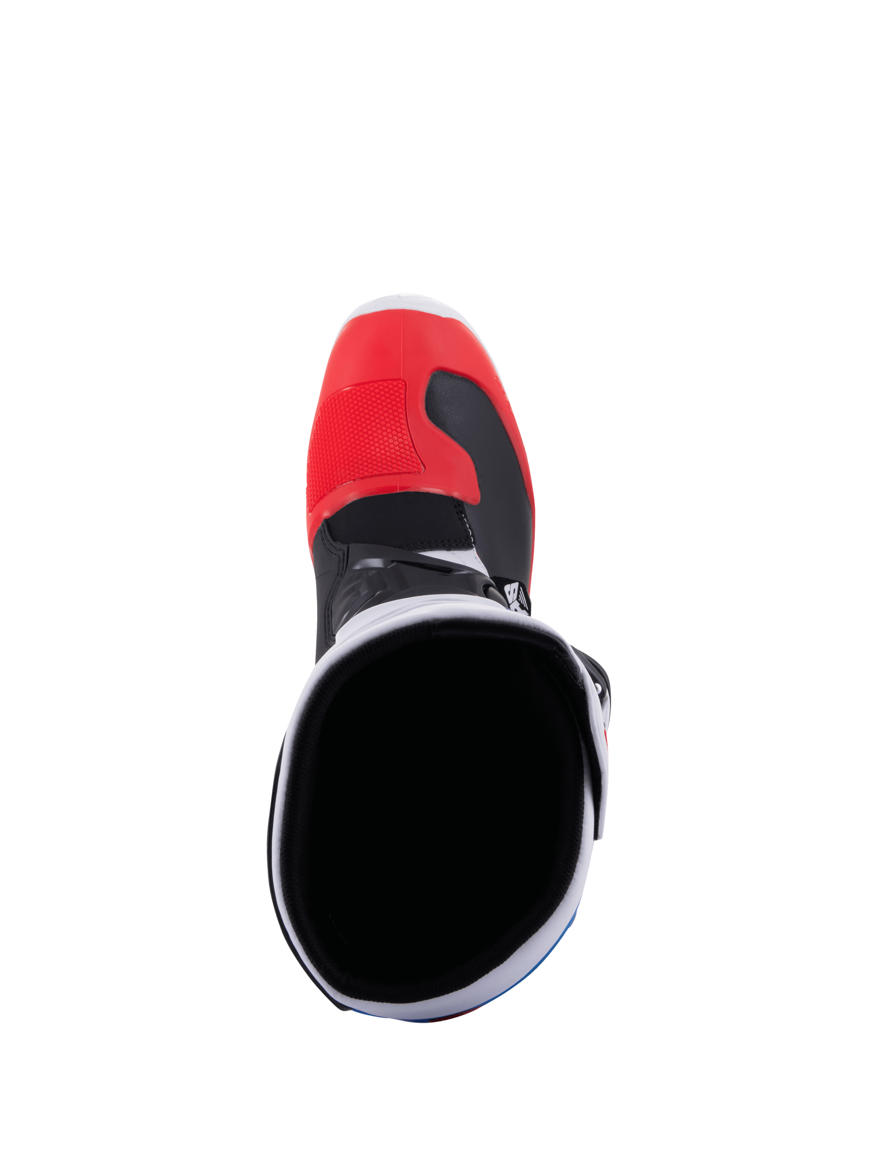Alpinestars Tech 3 Boots, white and bright red motocross off-road boot, rear view showing TPU protection and buckle closure