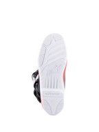 Alpinestars Tech 3 Boots, motocross boots shown from the underside with a high-grip white outsole, bright red and dark blue accents, and black buckles