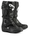 Botas Alpinestars Tech 3, botas de motocross pretas, calçado de performance para todo-o-terreno, sistema de fecho com fivela tripla, placa de canela reforçada em TPU com logótipo branco, sola de alta aderência durável, construção em microfibra leve
