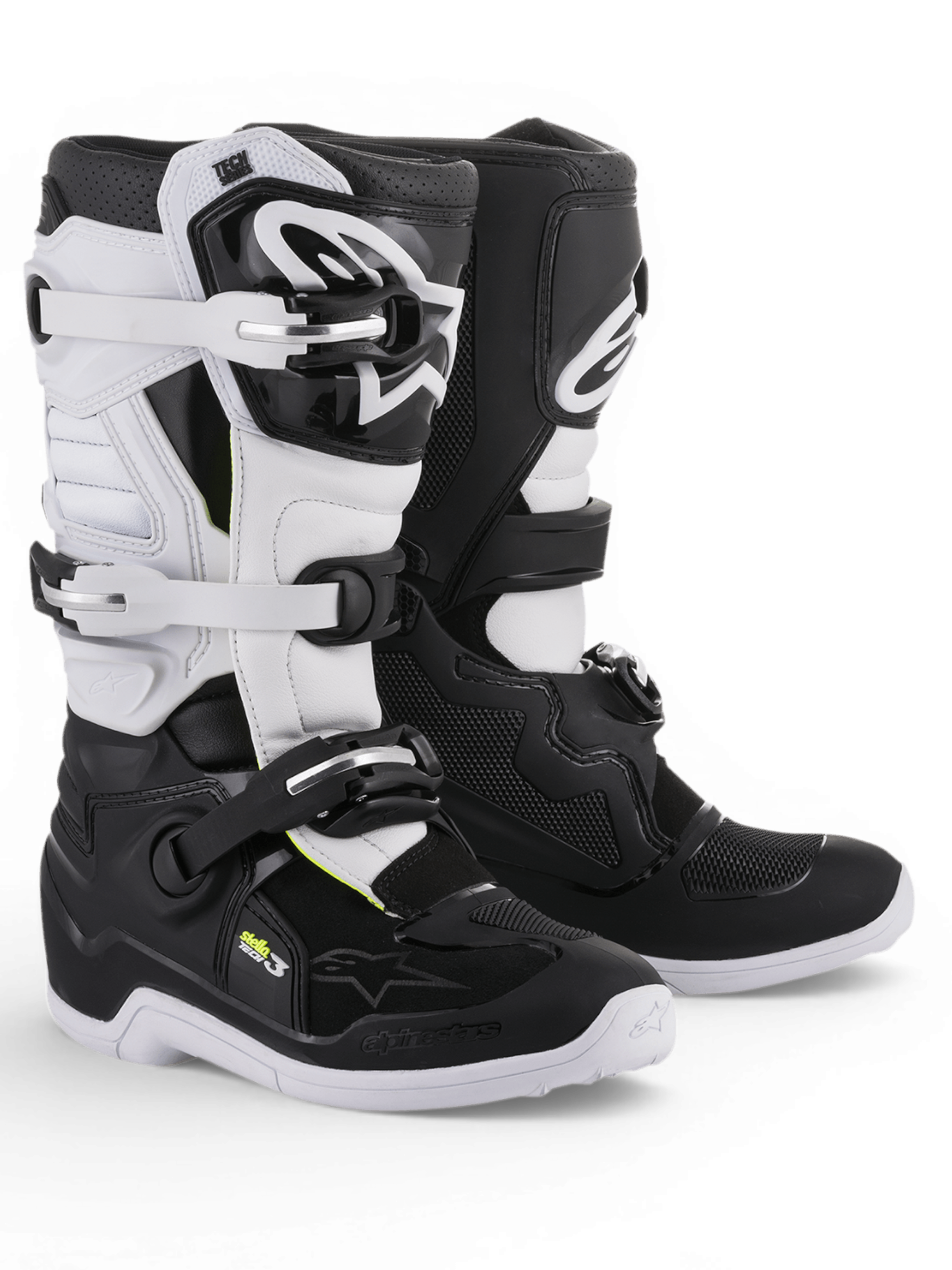 Alpinestars Stella Tech 3, botas de motocross para mulher, pretas e brancas, com painéis de proteção em TPU e fivelas ajustáveis