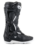 Alpinestars Tech 3 Enduro Waterproof Boots, vista de perfil, pretas e brancas, sistema de fecho de tripla fivela, painéis de proteção em TPU reforçados, sola branca rugosa, logótipos "Tech 3" e "Waterproof", calçado de motociclismo durável para todo-o-terreno e aventura