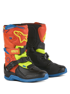 Alpinestars Kids Tech 3S Boots, botas de motocross, laranja fluo, azul enamel e amarelo fluo com preto, com fechos de velcro, placa de canela em TPU e solas de borracha duráveis para condução off-road infantil