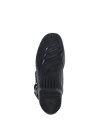 Alpinestars Botas Tech 5, sola de motocross preta, design de duplo composto substituível com textura de alta aderência e logótipo.