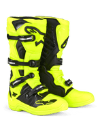 Alpinestars Tech 5 Boots, Motocross Boots, Yellow Fluo and Black, featuring a multi-buckle closure system with silver hardware, black protective panels, and prominent Alpinestars logos on the shin and toe, designed for off-road performance.