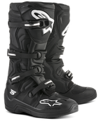 Alpinestars Botas Tech 5, botas de motocross e todo-o-terreno, unissexo, pretas e brancas, com sistema de fivelas em alumínio e pivô biomecânico, certificadas CE.