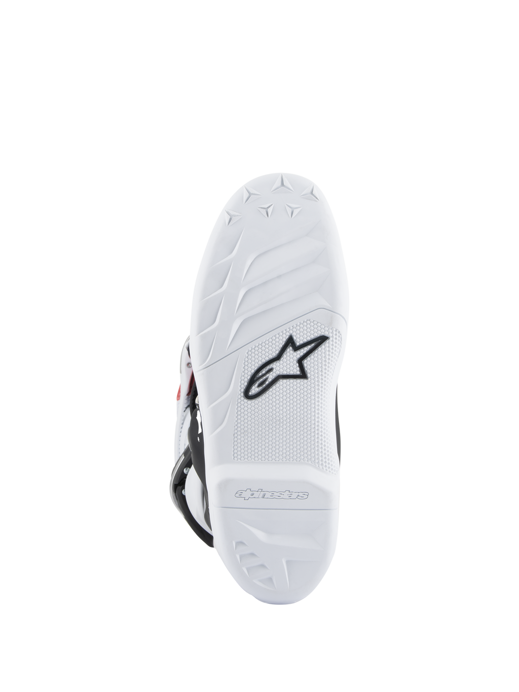 Botas Alpinestars Youth Tech 7S, botas de motocross, sola branca com logótipo Astars preto, padrão de aderência texturado, material de composto durável para desempenho em todo-o-terreno