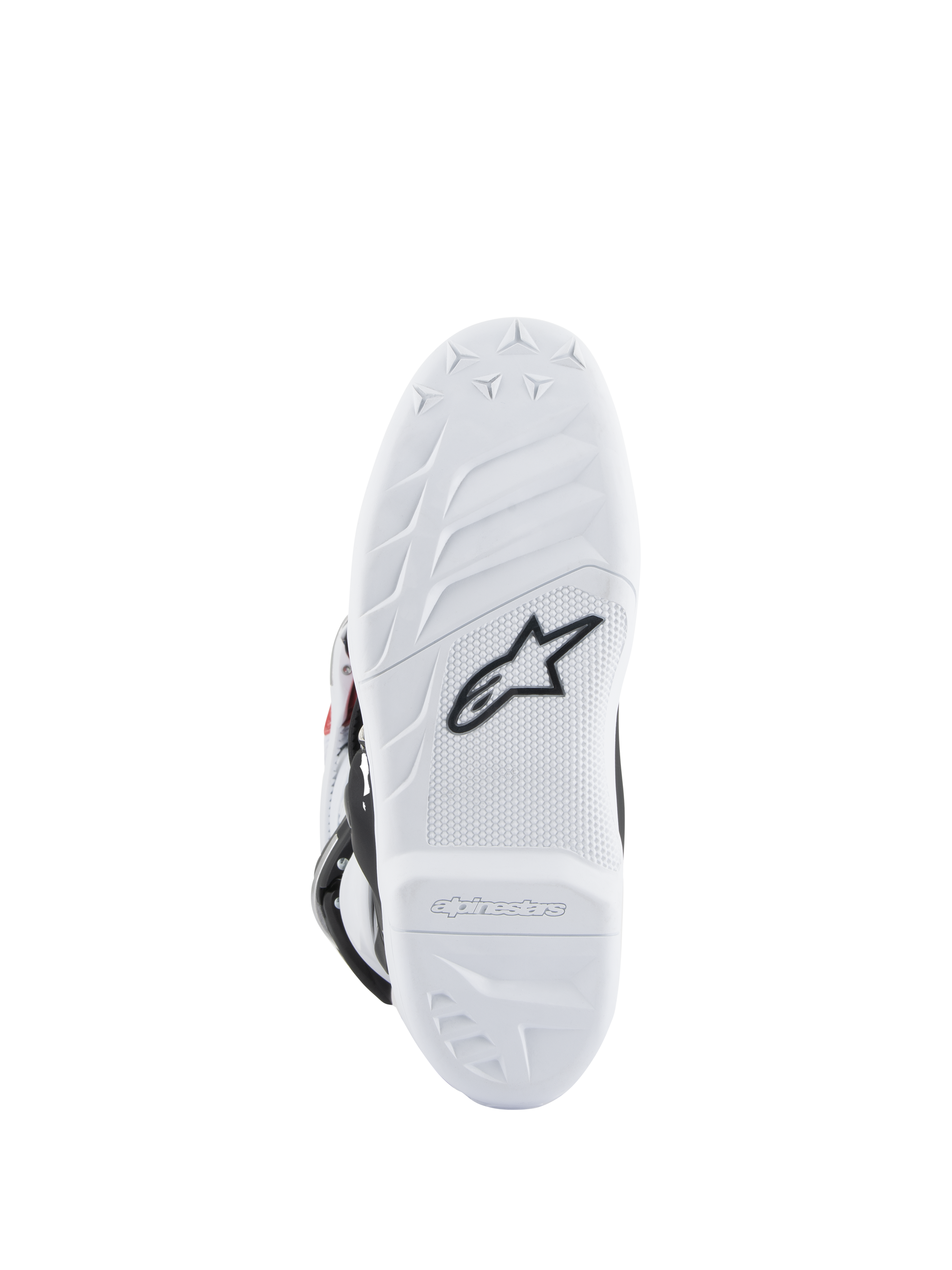 Botas Alpinestars Youth Tech 7S, botas de motocross, sola branca com logótipo Astars preto, padrão de aderência texturado, material de composto durável para desempenho em todo-o-terreno